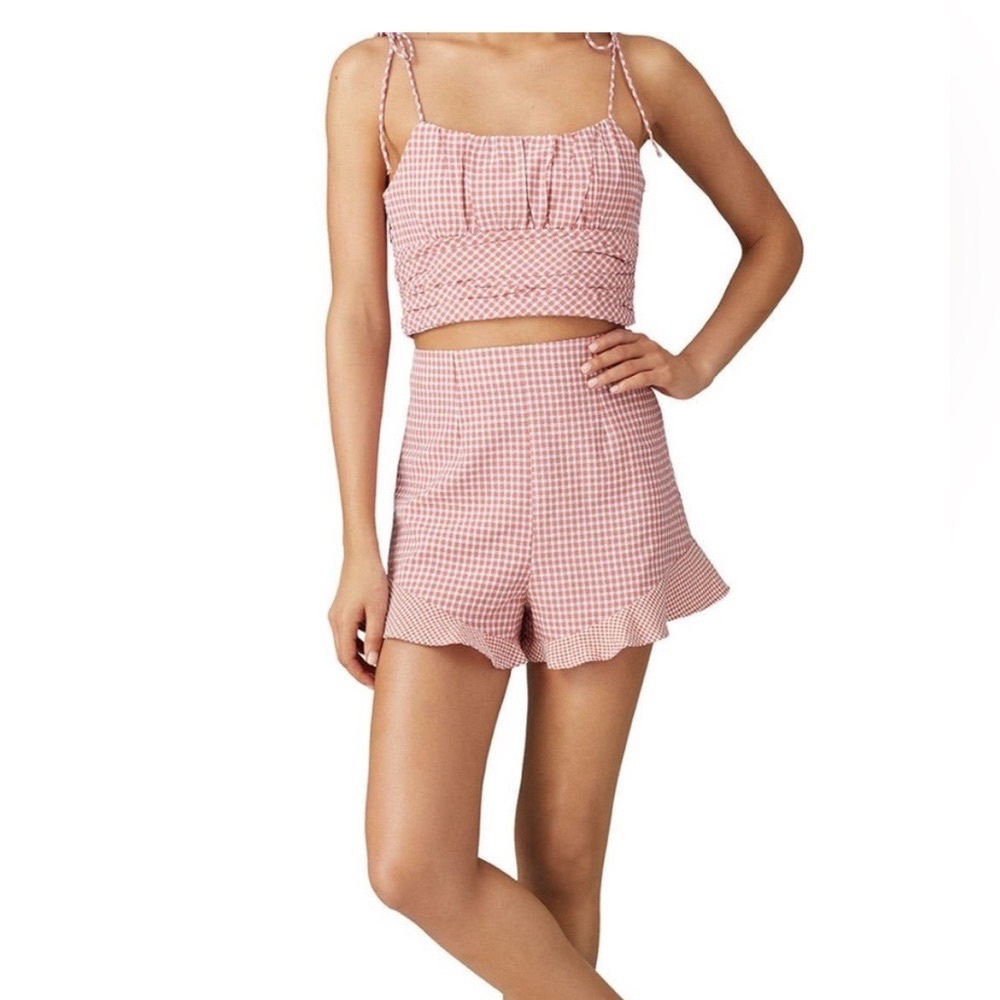 Stylish Pink Gingham Two-Piece Set